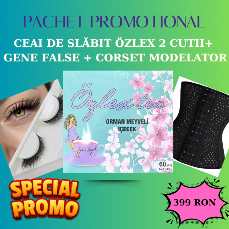 Pachet promotional - Ceai  Özlex 2 cutii  + Cadou GENE FALSE 8D + Cadou CORSET MODELATOR TALIE VIESPE